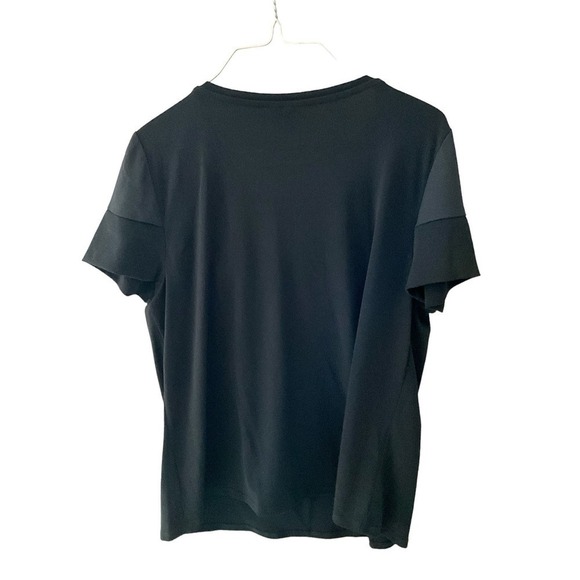 Elle Blouse Top Women's Size M Black Crew Neck Bow Front Short Sleeve Pullover - Picture 2 of 7